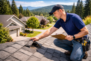 home inspector checking roof during north idaho home inspection