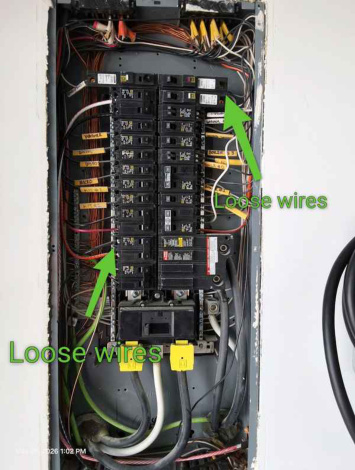 Loose electrical panel wiring found during a North Idaho home inspection by AIM Home Solutions