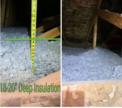 Attic insulation depth and accessible attic conditions documented during inspection